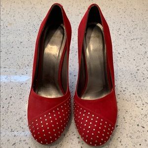 Unique red suede studded heels